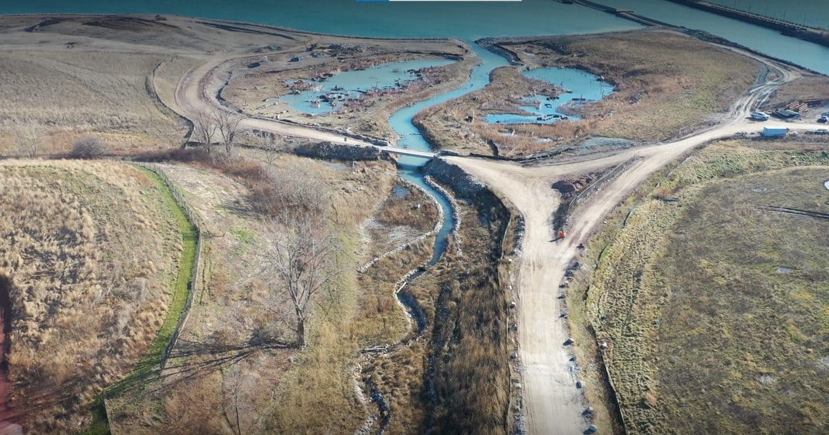 Aerial view of Sersen Creek connecting to Lake Ontario