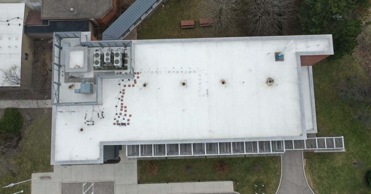 Aerial image of CVC's head office roof top